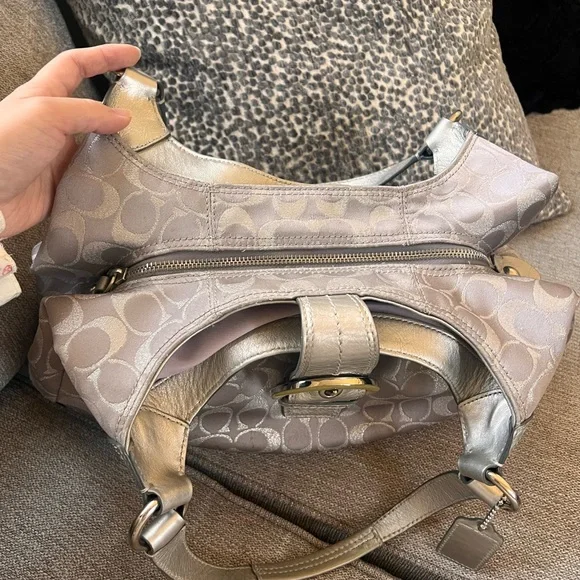 Coach Soho Signature Metallic Silver Gray Purple Sateen Buckle Hobo Shoulder Bag - Picture 5 of 10